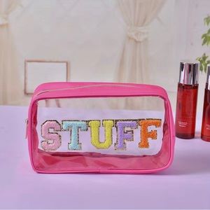 NWT Varsity Letter clear “STUFF” Cosmetic Bag